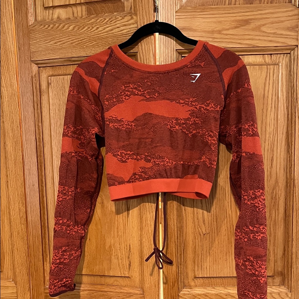 Gymshark orange Patterned Long Sleeve Crop Top